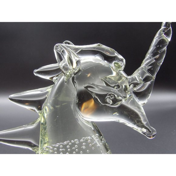 Vintage Hand Blown Art Glass Unicorn with Applied Mane & Applied Horn 7"H x 6"W - Picture 9 of 10
